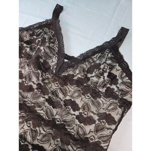 Lace Babydoll Tank Top Size XL Chocolate Brown Sheer Overlay Whimsigoth Fairy